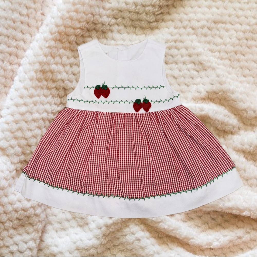 Vintage Samara red strawberry gingham dress 24 months